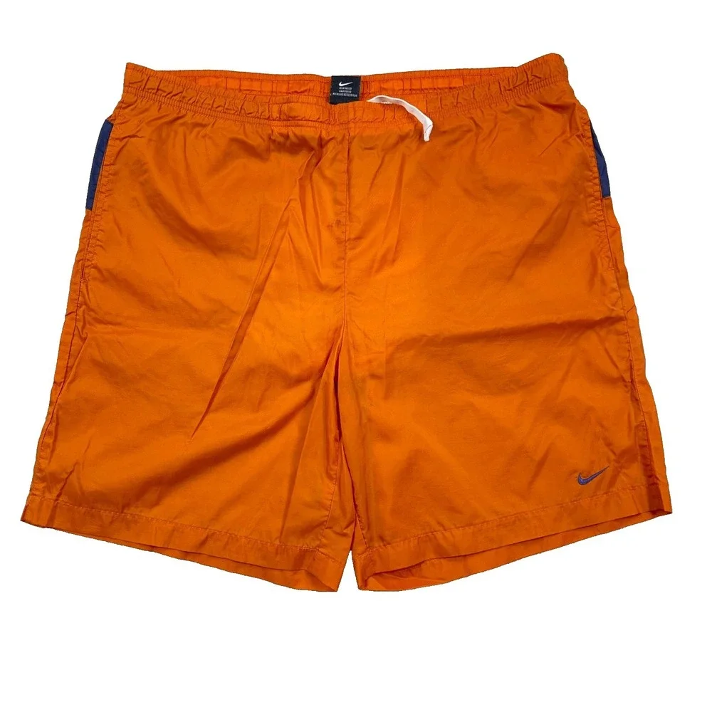 Vintage Y2K Nike Swim Trunks Men Large Orange Blue Board Shorts Spellout Adult *